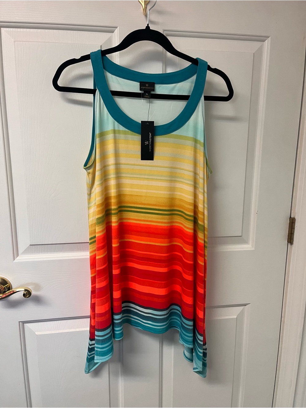 Worthington Teal Multicolor Striped Sleeveless Swing Tank